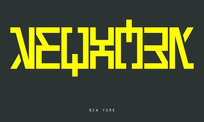 New York in Ambigram Typography Style, Modern and Simple with Black Background