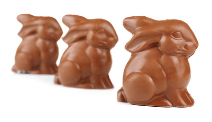 Chocolate Easter bunnies, isolated on white