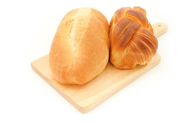 French Baguette and Butter Danish Pastry on White Background