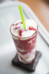 strawberry yogurt smoothie in glass
