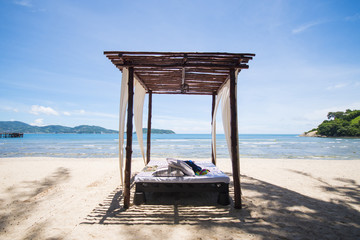 beautiful wooden arbor on the beach