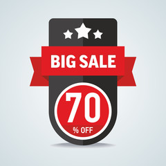 Big sale of 70 percent of the label with a red ribbon. Vector il