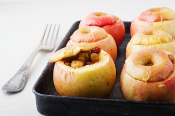 Baked apple with raisins