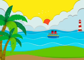 Fototapeta na wymiar Ocean scene with beach and boat