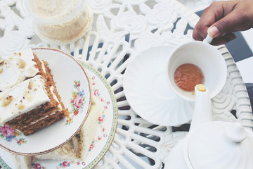 Carrot cake with hot tea