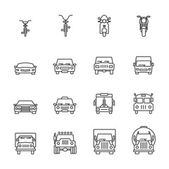 Vehicle icon sets. Line icons.