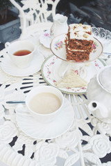 Carrot cake with hot tea