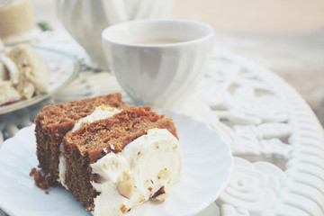 Carrot cake with hot tea