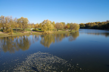 Pond in Tsaritsyno in autumn day