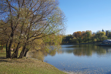 Fototapeta na wymiar Pond in Tsaritsyno in autumn day