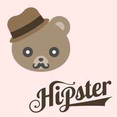 Vector typography hipster and bear cartoon, flat design