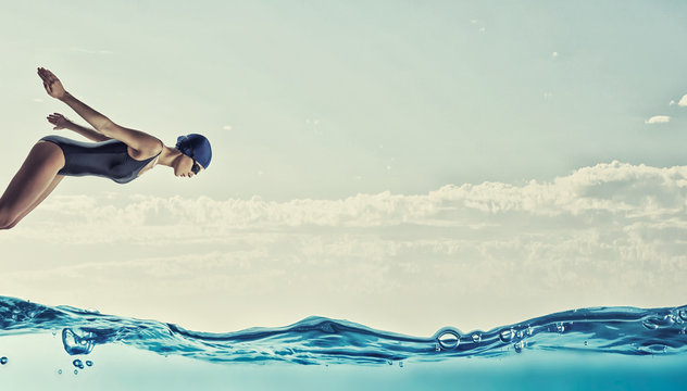 Female swimmer. Concept image