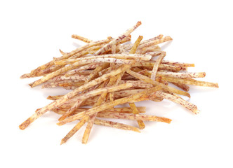 fried taro chips, Taro snacks on white background.