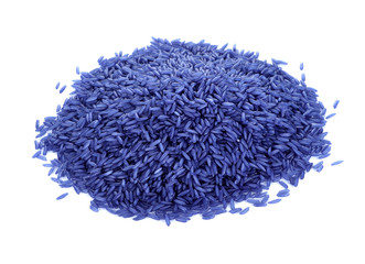 Jasmine rice coated with butterfly pea on white background.