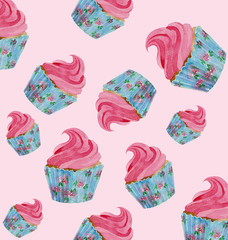 the cupcake watercolor hand drawing wallpaper isolated on the white background - 94464994