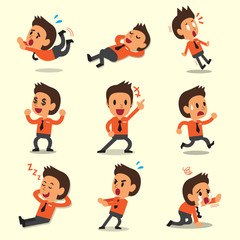 Cartoon Businessman character poses on yellow background