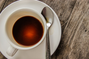coffee on wooden table background