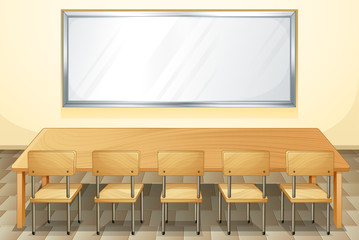 Classroom with whiteboard and chairs