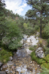 Fototapeta na wymiar Views of the river Eresma on its course through Boca del Asno, Segovia Province, Spain, a recreational area in Guadarrama Mountains
