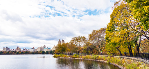Central Park Autumn and buildings in midtown Manhattan New York © Allen.G