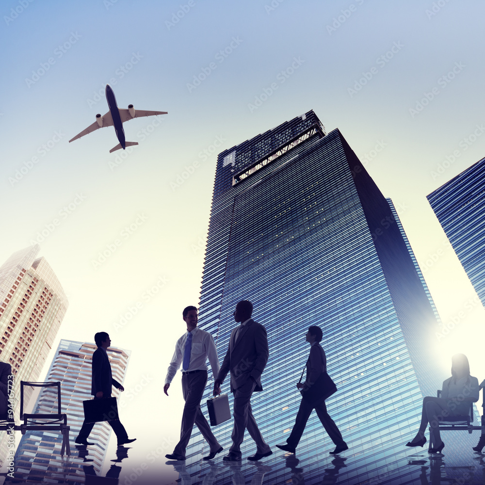 Wall mural Back Lit Business People Traveling Airplane Airport Concept