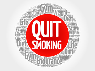 Quit Smoking circle stamp word cloud, health concept