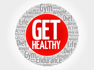 Get Healthy circle stamp word cloud, health concept