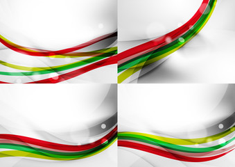 Set of abstract backgrounds. Curve wave lines with light and shadow effects