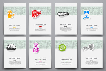 Corporate identity vector templates set with doodles invention theme