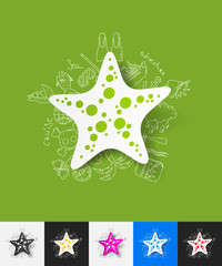 Obraz premium starfish paper sticker with hand drawn elements