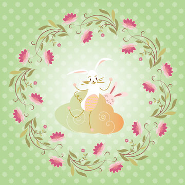 rabbit and flower, greeting card
