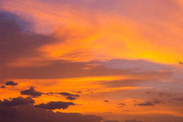 colorful dramatic sunset sky with orange cloud, twilight sky