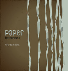 Vector monochrome paper background, vertical. Image of abstract background consisting of vertical strips of crumpled paper on a brown background. Done in monochrome style.