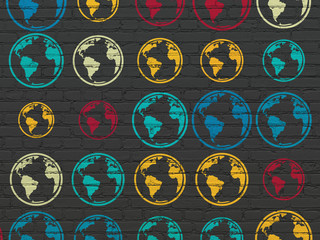 Science concept: Globe icons on wall background