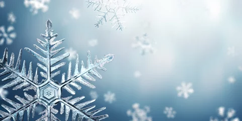 Fotobehang Macro Snowflake and Fallen Defocused Snowflakes © phive2015