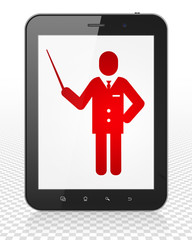 Studying concept: Tablet Pc Computer with Teacher on display