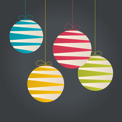 Abstract hanging Christmas baubles made from lines.