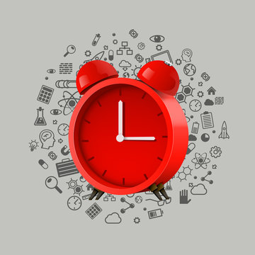 Realistic red alarm clock. Clean vector