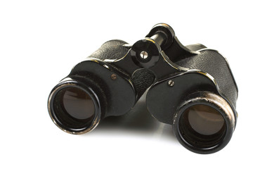 old binoculars on white isolated background