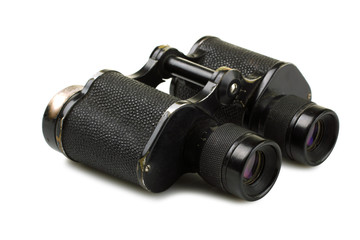 old binoculars on white isolated background