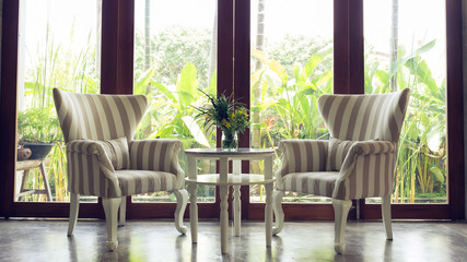 design of interior living room with sofa furniture with mirror