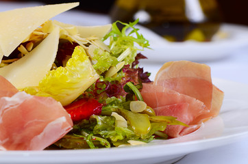 The salad from vegetables with veal