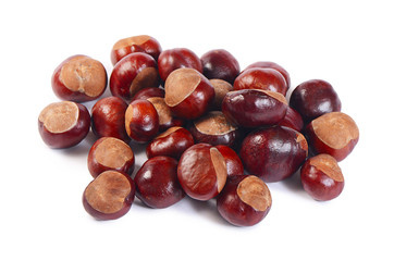 Mature chestnuts isolated on white background