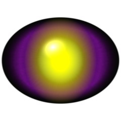 Isolated pink purple eye with large pupil and bright yellow retina in background. Slim iris around pupil, detail view into eye bulb.