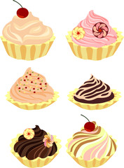 Set of insulated cakes and cupcakes on a white background.