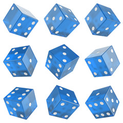 set blue glass dice
