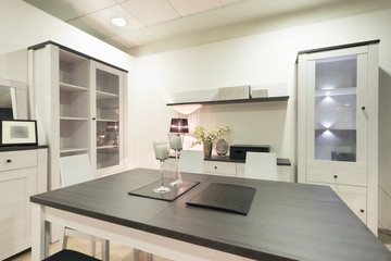 Dining room interior in the evening