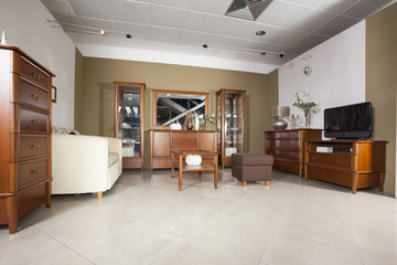 Living room interior with classic wooden furniture