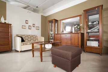 Living room interior with classic wooden furniture