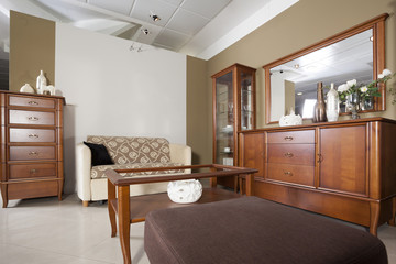 Living room interior with classic wooden furniture